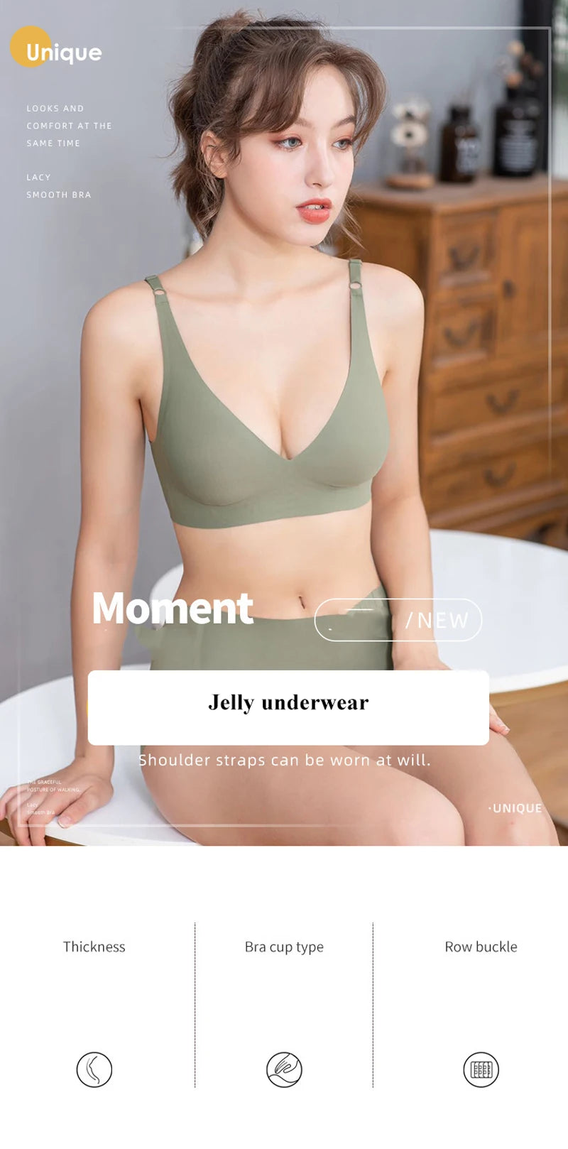 Seamless Push Up Wireless Bra – Adjustable Padded Bralette Lingerie for Women