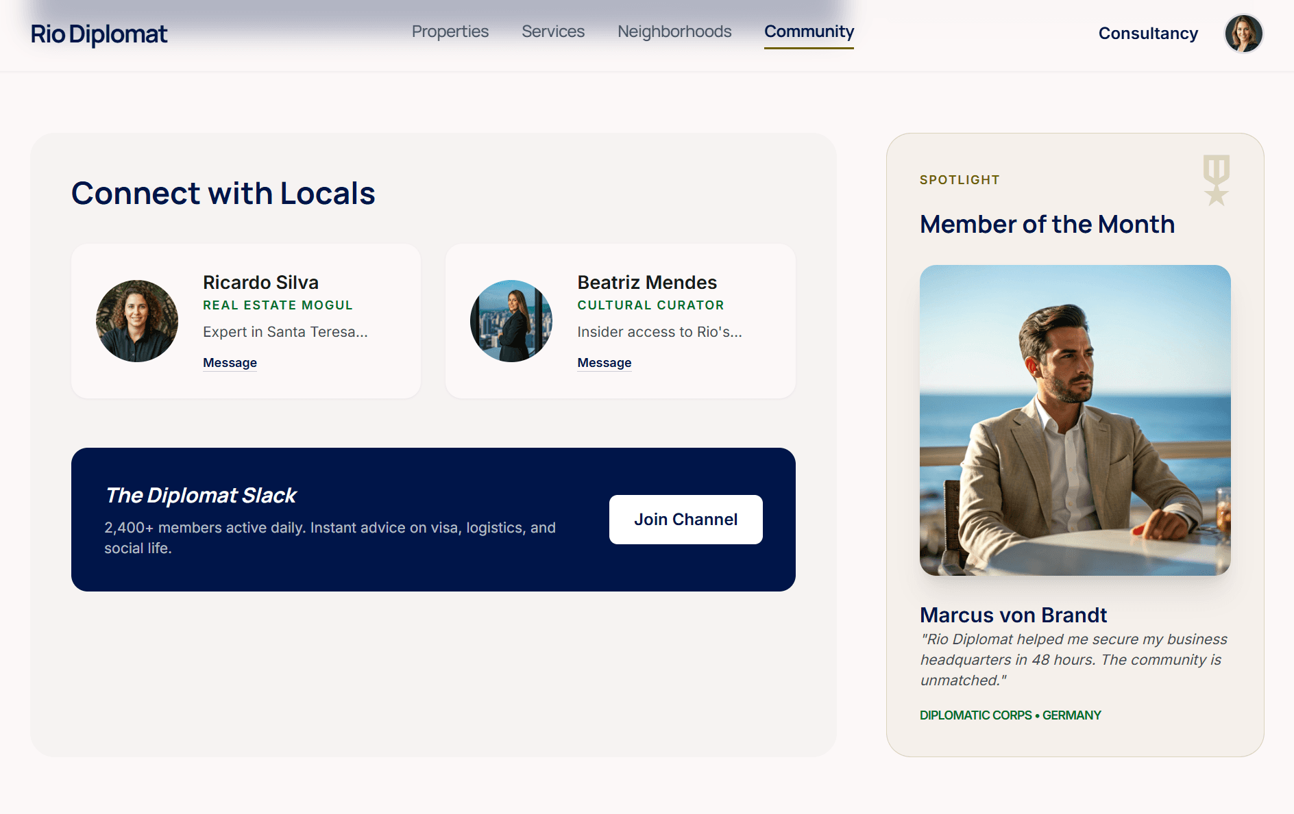 Rionest community and member connections